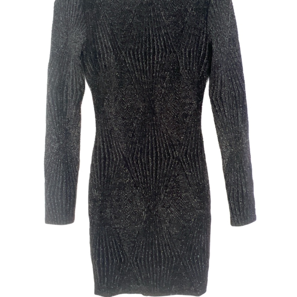 bebe Black Long Sleeve Knit Bodycon Dress with Subtle Sparkle